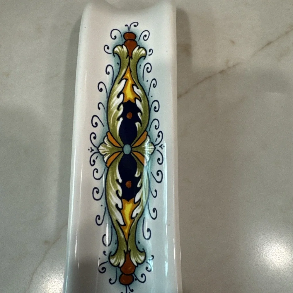 Nova Deruta Spoon Rest And Crock  Made In Italy Hand painted